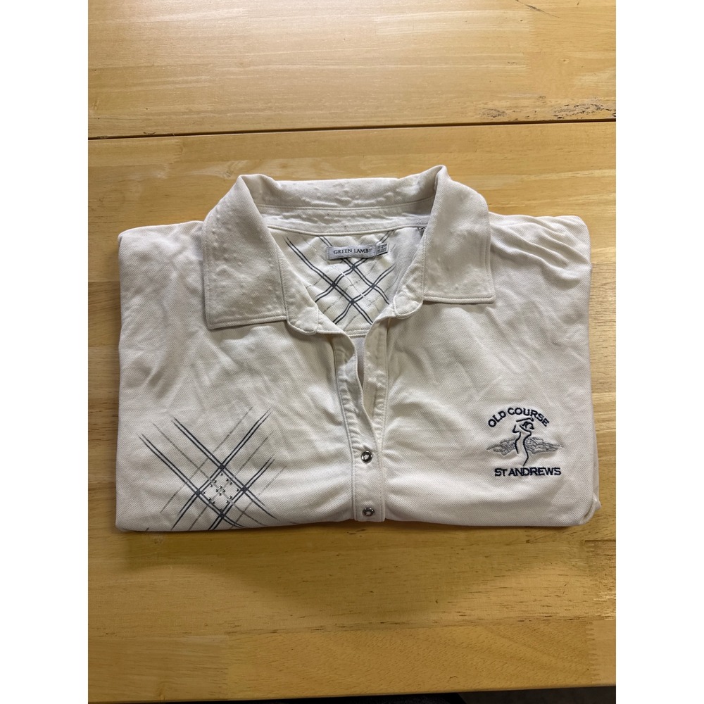 Green Lamb Old Course St Andrews White Golf Polo Shirt Rhinestone Women US 16